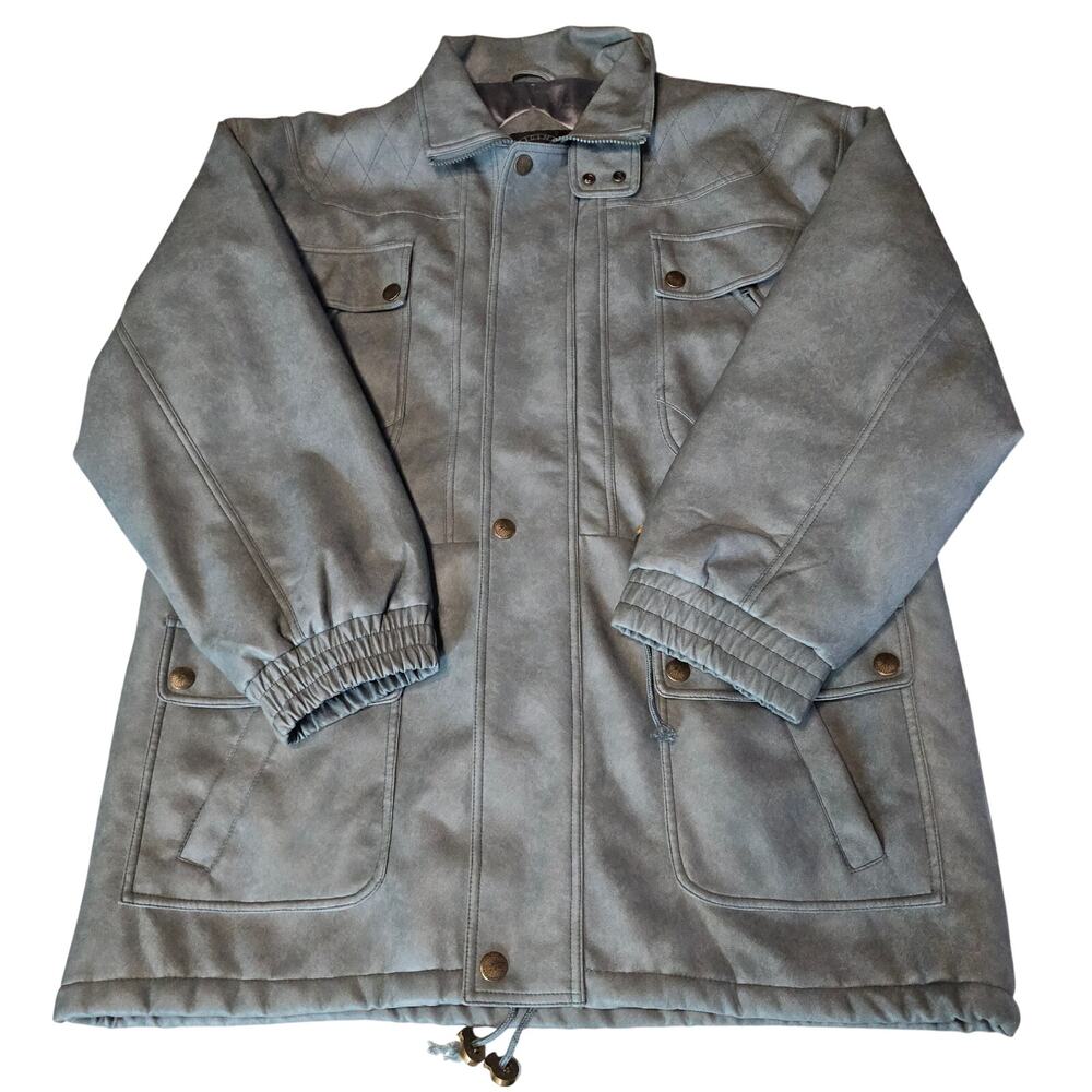 Original Rauris Sportswear Gray Faux Leather Parka Coat Jacket Men's L 3616